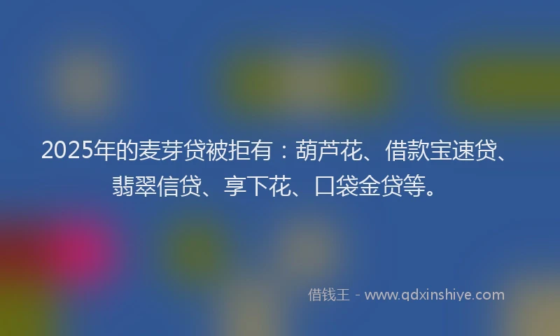 2025年的麦芽贷被拒有：葫芦花、借款宝速贷、翡翠信贷、享下花、口袋金贷等。