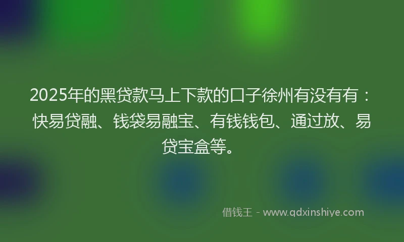 2025年的黑贷款马上下款的口子徐州有没有有：快易贷融、钱袋易融宝、有钱钱包、通过放、易贷宝盒等。
