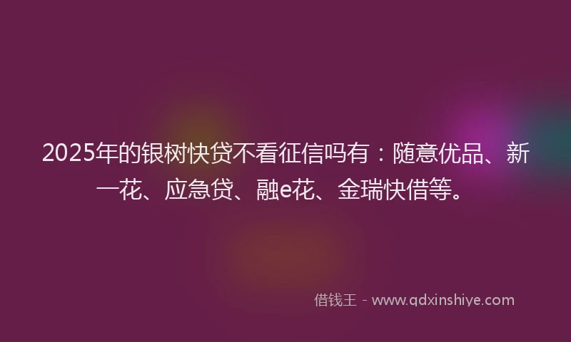 2025年的银树快贷不看征信吗有：随意优品、新一花、应急贷、融e花、金瑞快借等。