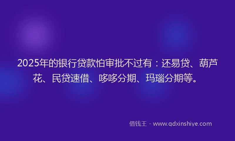 2025年的银行贷款怕审批不过有：还易贷、葫芦花、民贷速借、哆哆分期、玛瑙分期等。