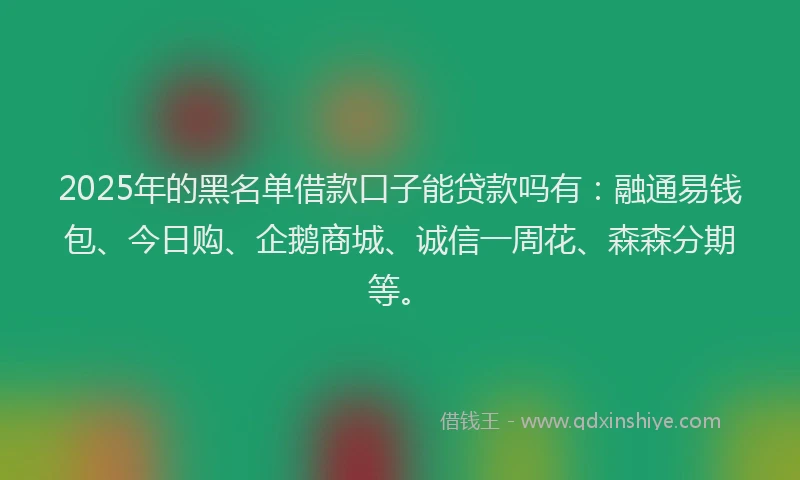 2025年的黑名单借款口子能贷款吗有：融通易钱包、今日购、企鹅商城、诚信一周花、森森分期等。