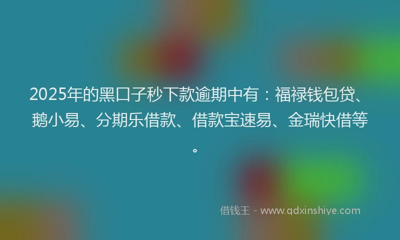 2025年的黑口子秒下款逾期中有：福禄钱包贷、鹅小易、分期乐借款、借款宝速易、金瑞快借等。