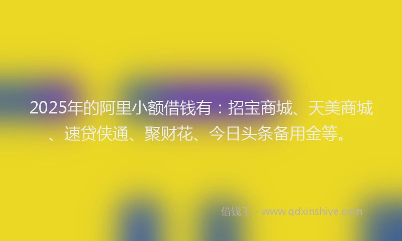 2025年的阿里小额借钱有：招宝商城、天美商城、速贷侠通、聚财花、今日头条备用金等。