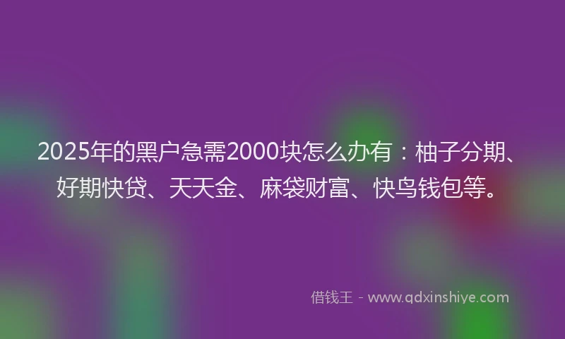2025年的黑户急需2000块怎么办有：柚子分期、好期快贷、天天金、麻袋财富、快鸟钱包等。