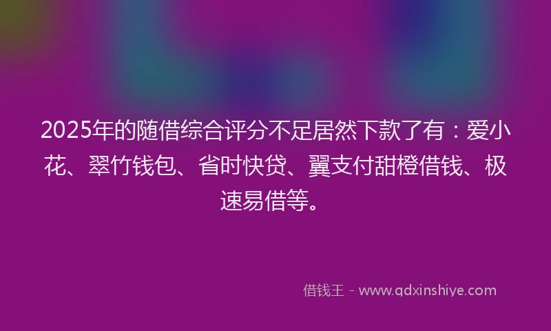 2025年的随借综合评分不足居然下款了有：爱小花、翠竹钱包、省时快贷、翼支付甜橙借钱、极速易借等。