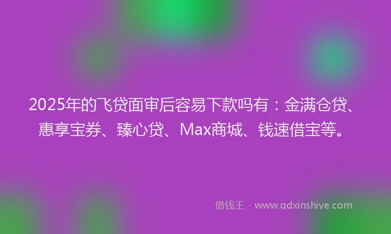 2025年的飞贷面审后容易下款吗有：金满仓贷、惠享宝券、臻心贷、Max商城、钱速借宝等。