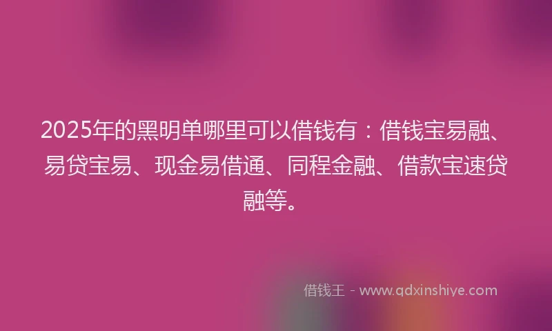 2025年的黑明单哪里可以借钱有：借钱宝易融、易贷宝易、现金易借通、同程金融、借款宝速贷融等。