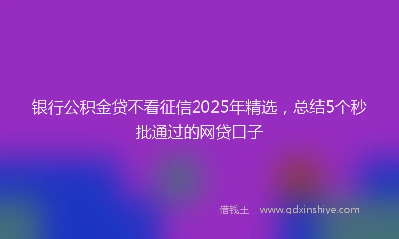 银行公积金贷不看征信2025年精选，总结5个秒批通过的网贷口子