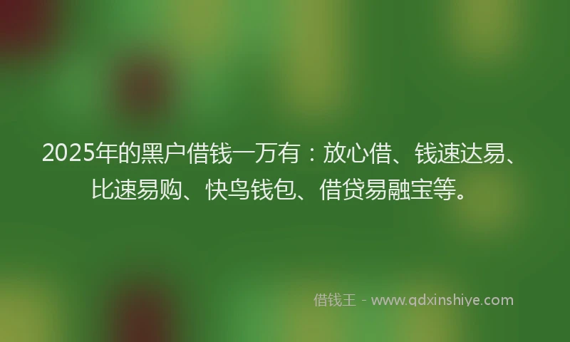 2025年的黑户借钱一万有：放心借、钱速达易、比速易购、快鸟钱包、借贷易融宝等。
