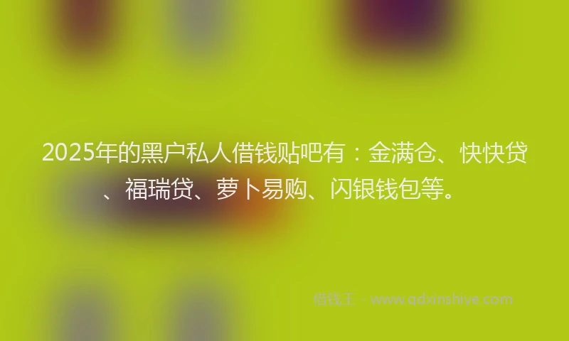 2025年的黑户私人借钱贴吧有：金满仓、快快贷、福瑞贷、萝卜易购、闪银钱包等。