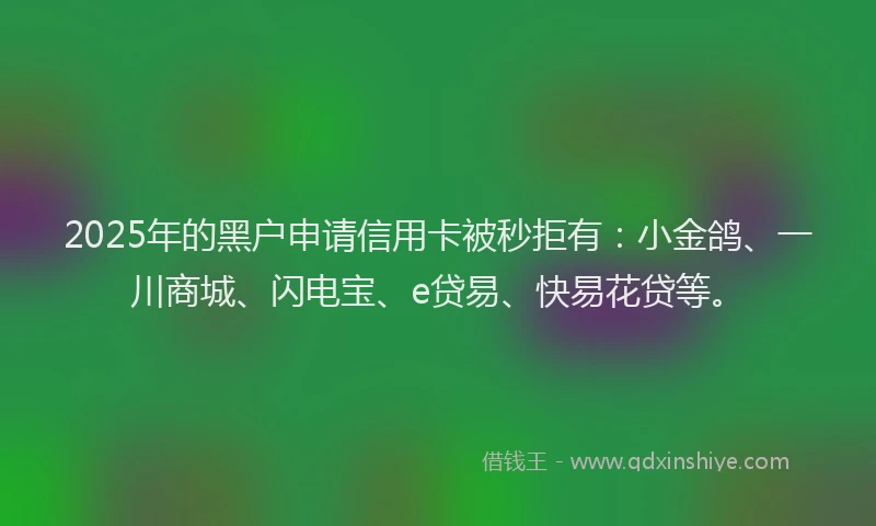 2025年的黑户申请信用卡被秒拒有：小金鸽、一川商城、闪电宝、e贷易、快易花贷等。