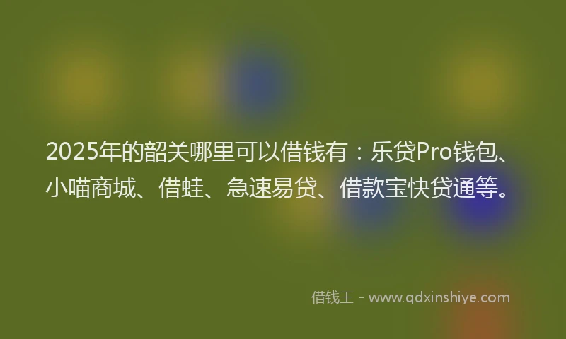 2025年的韶关哪里可以借钱有：乐贷Pro钱包、小喵商城、借蛙、急速易贷、借款宝快贷通等。
