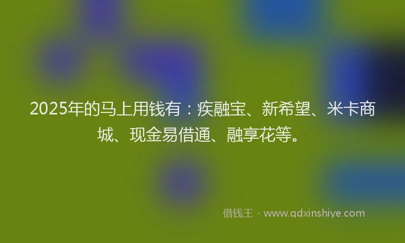 2025年的马上用钱有：疾融宝、新希望、米卡商城、现金易借通、融享花等。