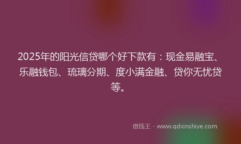 2025年的阳光信贷哪个好下款有：现金易融宝、乐融钱包、琉璃分期、度小满金融、贷你无忧贷等。