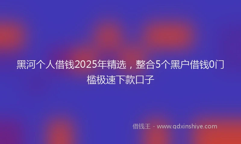 黑河个人借钱2025年精选，整合5个黑户借钱0门槛极速下款口子