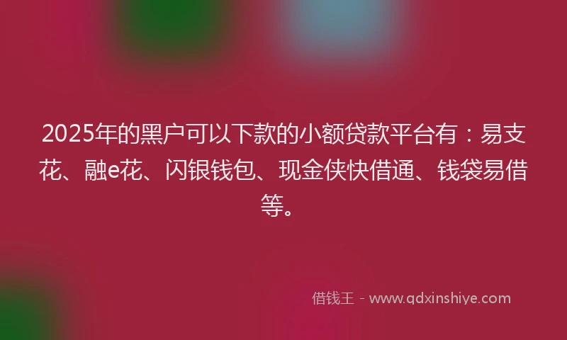 2025年的黑户可以下款的小额贷款平台有：易支花、融e花、闪银钱包、现金侠快借通、钱袋易借等。
