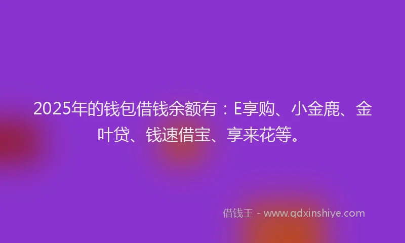2025年的钱包借钱余额有：E享购、小金鹿、金叶贷、钱速借宝、享来花等。