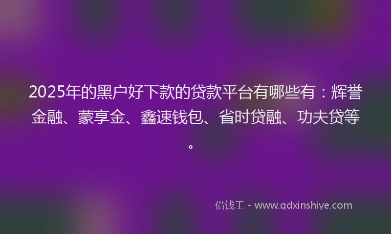 2025年的黑户好下款的贷款平台有哪些有：辉誉金融、蒙享金、鑫速钱包、省时贷融、功夫贷等。