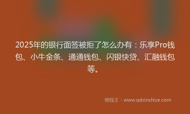 2025年的银行面签被拒了怎么办有：乐享Pro钱包、小牛金条、通通钱包、闪银快贷、汇融钱包等。