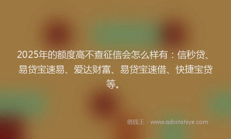 2025年的额度高不查征信会怎么样有：信秒贷、易贷宝速易、爱达财富、易贷宝速借、快捷宝贷等。
