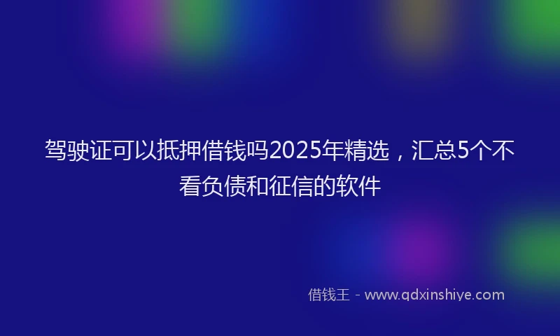 驾驶证可以抵押借钱吗2025年精选，汇总5个不看负债和征信的软件