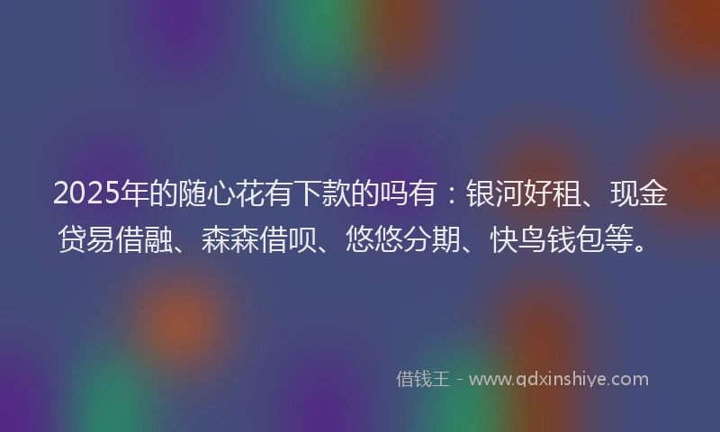 2025年的随心花有下款的吗有：银河好租、现金贷易借融、森森借呗、悠悠分期、快鸟钱包等。