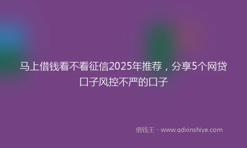 马上借钱看不看征信2025年推荐，分享5个网贷口子风控不严的口子