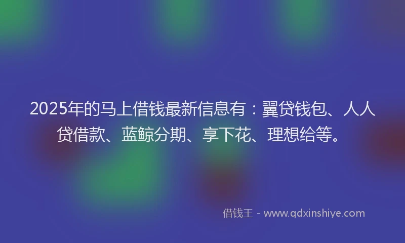 2025年的马上借钱最新信息有：翼贷钱包、人人贷借款、蓝鲸分期、享下花、理想给等。