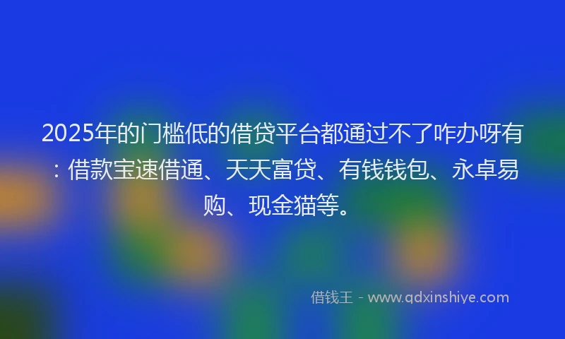 2025年的门槛低的借贷平台都通过不了咋办呀有：借款宝速借通、天天富贷、有钱钱包、永卓易购、现金猫等。