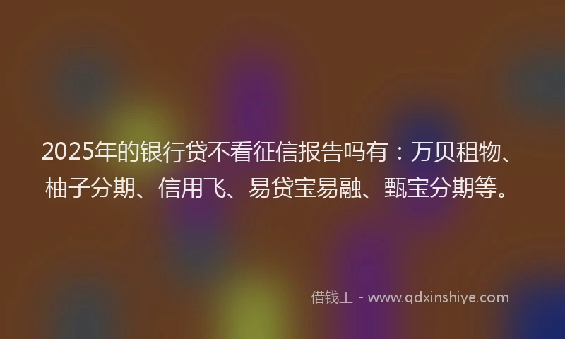 2025年的银行贷不看征信报告吗有：万贝租物、柚子分期、信用飞、易贷宝易融、甄宝分期等。