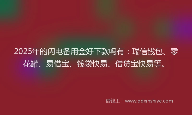 2025年的闪电备用金好下款吗有：瑞信钱包、零花罐、易借宝、钱袋快易、借贷宝快易等。