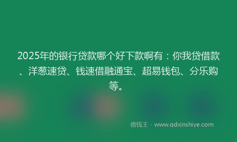 2025年的银行贷款哪个好下款啊有：你我贷借款、洋葱速贷、钱速借融通宝、超易钱包、分乐购等。