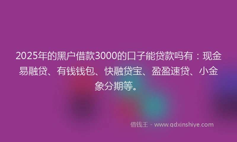 2025年的黑户借款3000的口子能贷款吗有：现金易融贷、有钱钱包、快融贷宝、盈盈速贷、小金象分期等。