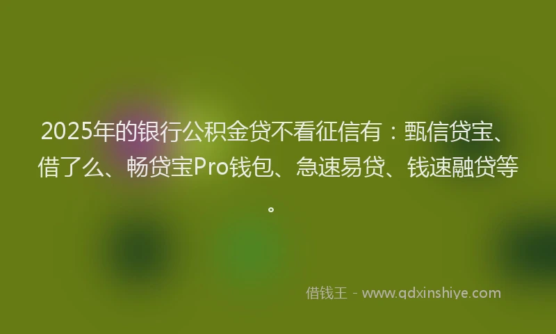 2025年的银行公积金贷不看征信有：甄信贷宝、借了么、畅贷宝Pro钱包、急速易贷、钱速融贷等。