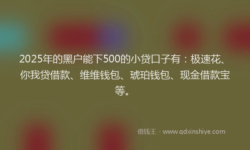 2025年的黑户能下500的小贷口子有：极速花、你我贷借款、维维钱包、琥珀钱包、现金借款宝等。