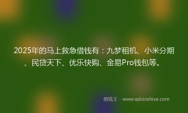 2025年的马上救急借钱有：九梦租机、小米分期、民贷天下、优乐快购、金易Pro钱包等。