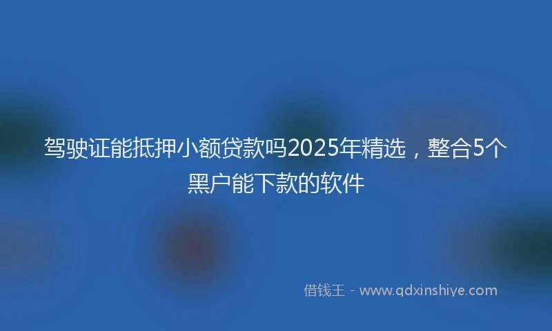 驾驶证能抵押小额贷款吗2025年精选，整合5个黑户能下款的软件