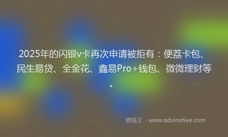 2025年的闪银v卡再次申请被拒有：便荔卡包、民生易贷、全金花、鑫易Pro+钱包、微微理财等。