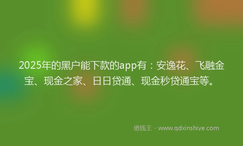 2025年的黑户能下款的app有：安逸花、飞融金宝、现金之家、日日贷通、现金秒贷通宝等。