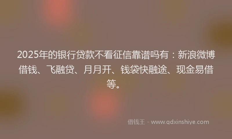 2025年的银行贷款不看征信靠谱吗有：新浪微博借钱、飞融贷、月月开、钱袋快融途、现金易借等。