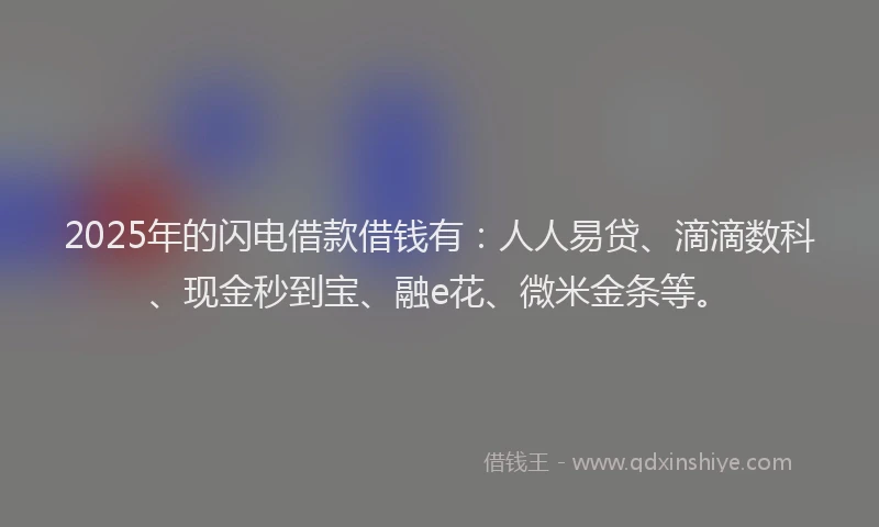 2025年的闪电借款借钱有：人人易贷、滴滴数科、现金秒到宝、融e花、微米金条等。