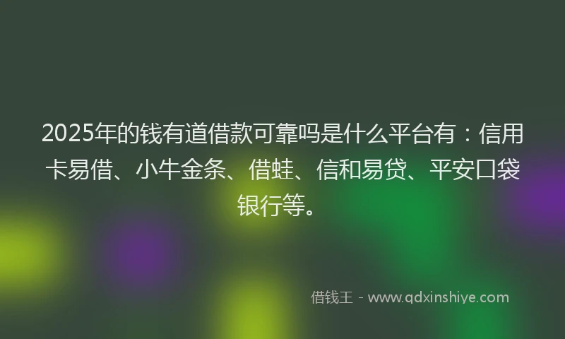 2025年的钱有道借款可靠吗是什么平台有：信用卡易借、小牛金条、借蛙、信和易贷、平安口袋银行等。