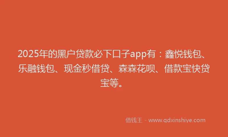 2025年的黑户贷款必下口子app有：鑫悦钱包、乐融钱包、现金秒借贷、森森花呗、借款宝快贷宝等。