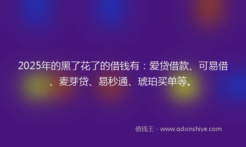 2025年的黑了花了的借钱有：爱贷借款、可易借、麦芽贷、易秒通、琥珀买单等。