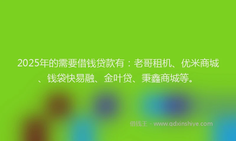 2025年的需要借钱贷款有：老哥租机、优米商城、钱袋快易融、金叶贷、秉鑫商城等。