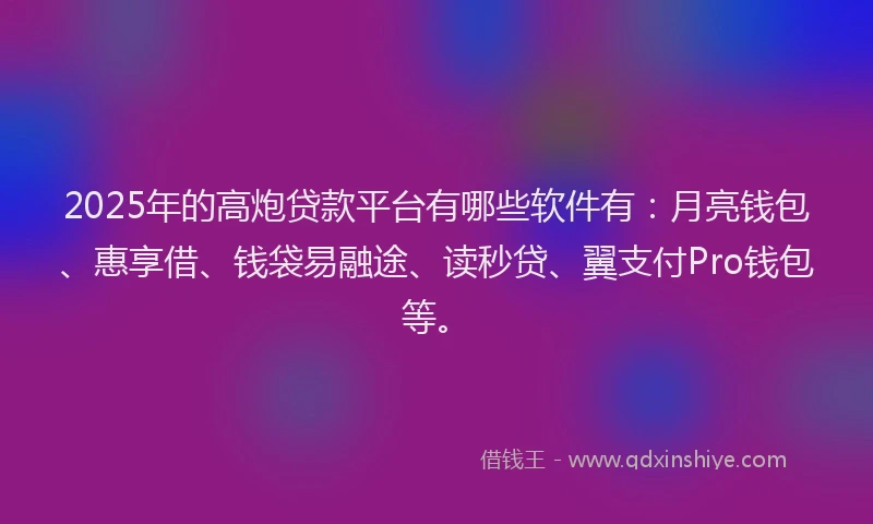 2025年的高炮贷款平台有哪些软件有：月亮钱包、惠享借、钱袋易融途、读秒贷、翼支付Pro钱包等。