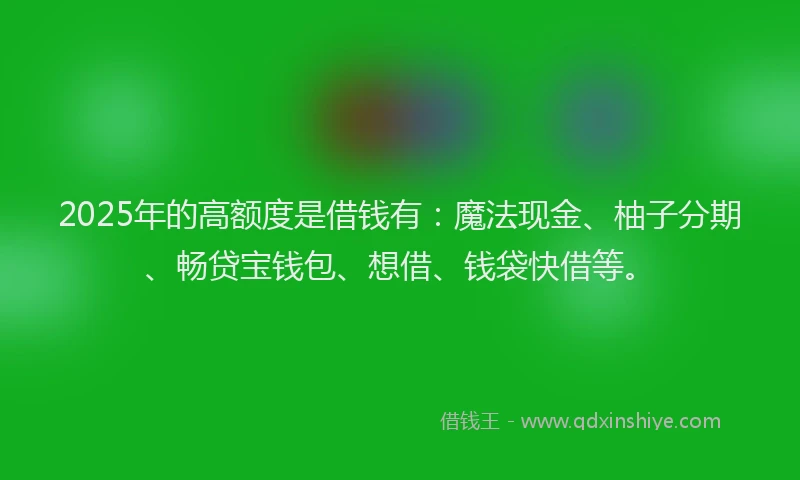 2025年的高额度是借钱有：魔法现金、柚子分期、畅贷宝钱包、想借、钱袋快借等。