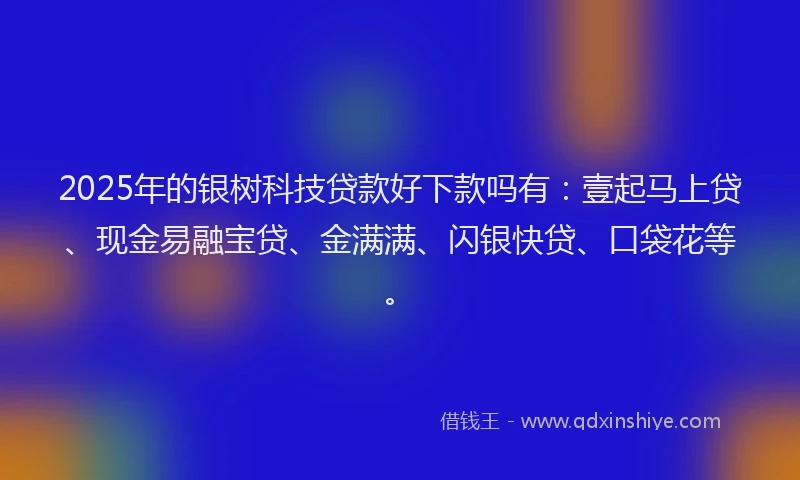 2025年的银树科技贷款好下款吗有：壹起马上贷、现金易融宝贷、金满满、闪银快贷、口袋花等。