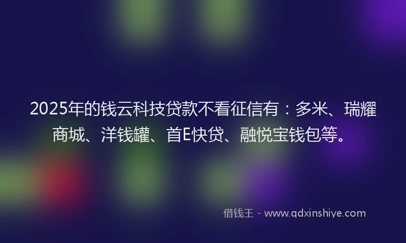 2025年的钱云科技贷款不看征信有：多米、瑞耀商城、洋钱罐、首E快贷、融悦宝钱包等。