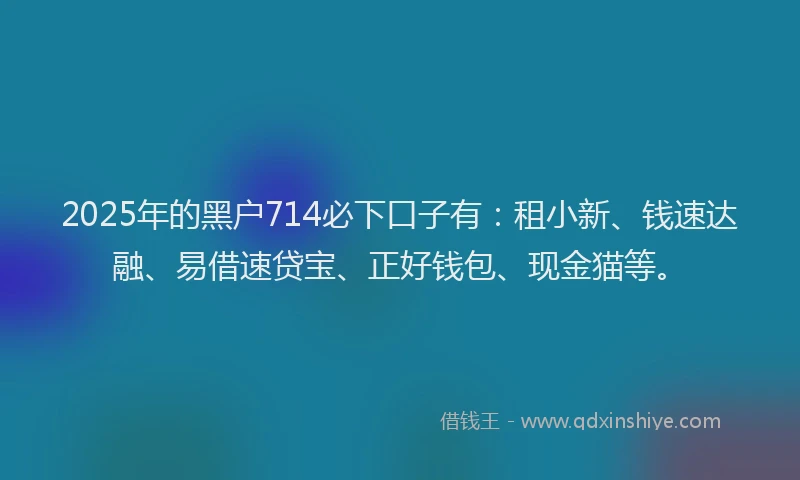 2025年的黑户714必下口子有：租小新、钱速达融、易借速贷宝、正好钱包、现金猫等。